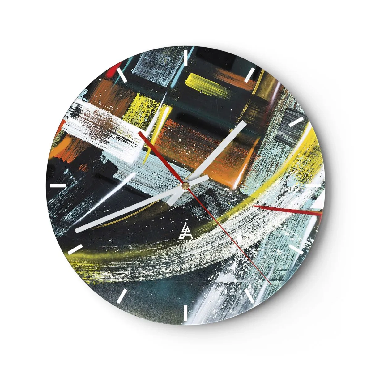 Väggklocka - Klocka på glas - Rörelsens energi - 30x30 cm