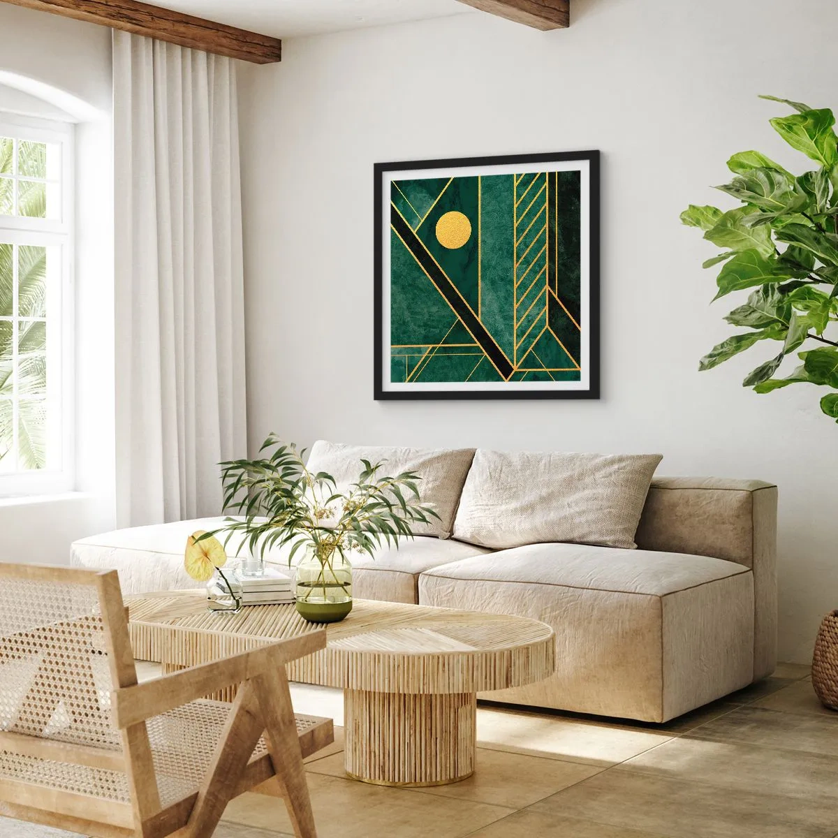 Affisch i svart ram - Dynamik av guld och azurblå - 40x40 cm