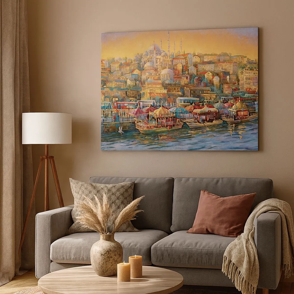 Canvastavla - Bild på duk - Pittoreskt panorama över Istanbul med utsikt över bukten och staden - 70x50cm - Istanbul-berättelse - Modern väggdekoration för vardagsrum och sovrum ARTTOR