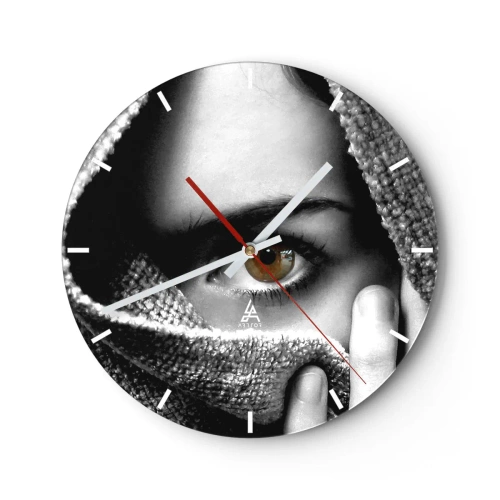 Väggklocka - Klocka på glas - Svartvitt utseende dolt bakom tyget - 30x30cm - Lär känna hemligheten - Modern väggdekoration för vardagsrum, kök och sovrum ARTTOR