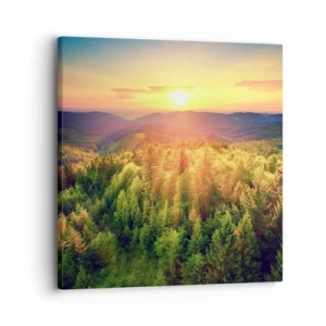 Canvastavla - Bild på duk - Trädtoppar och bergstoppar - 30x30 cm