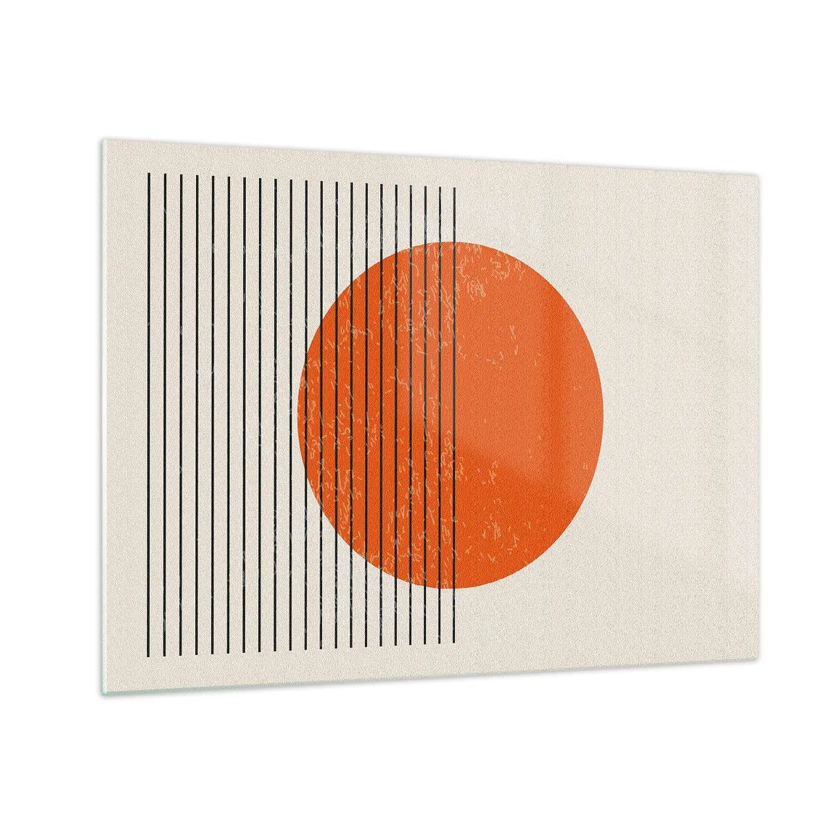 Glastavla - Bild på glas - Geometrisk komposition med orange cirkel och linjer - 70x50cm - Alltid solen - Modern väggdekoration för vardagsrum och sovrum ARTTOR