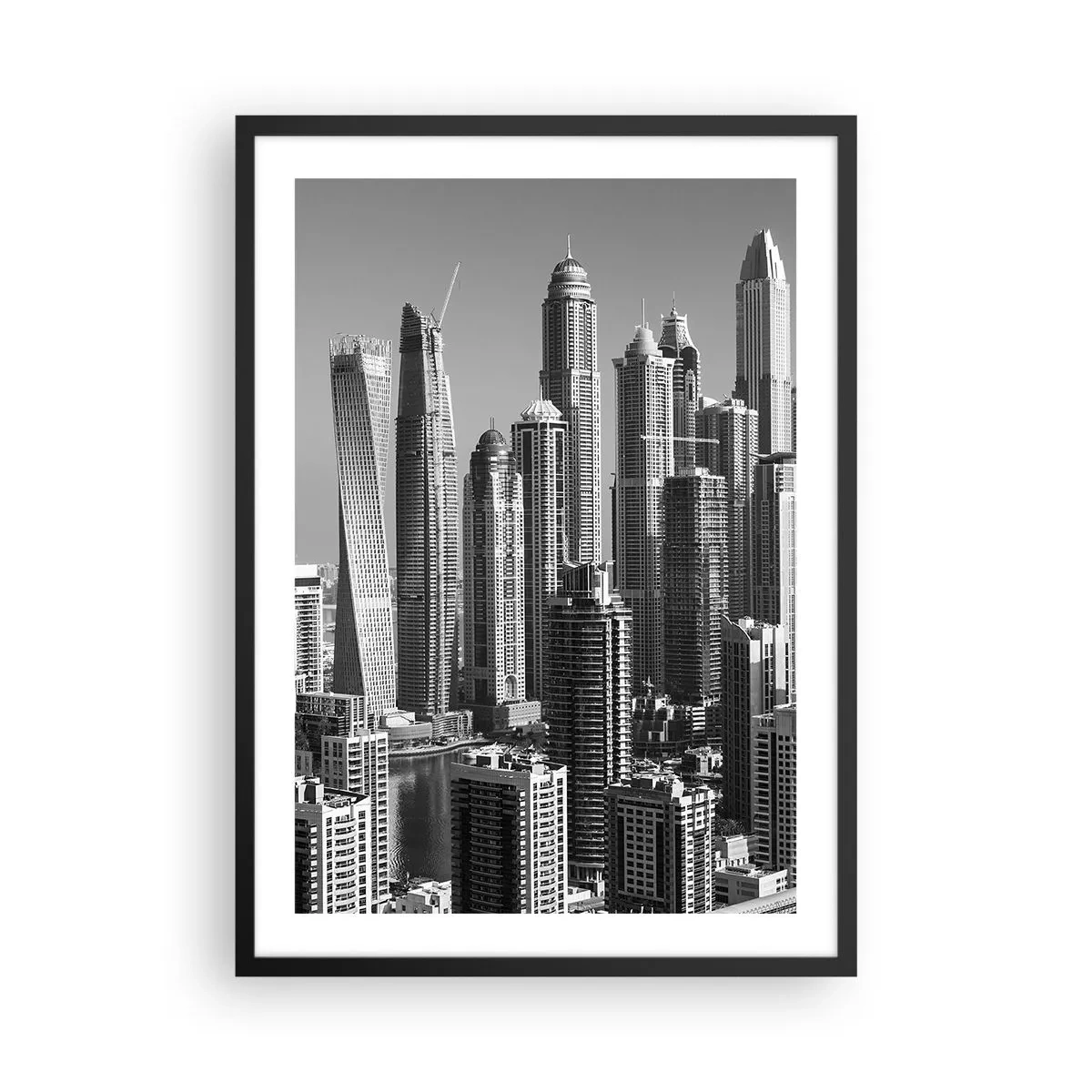 Affisch i svart ram - Panorama över staden med moderna skyskrapor - 50x70cm - Stad över öknen - Modern väggdekoration för vardagsrum och sovrum ARTTOR