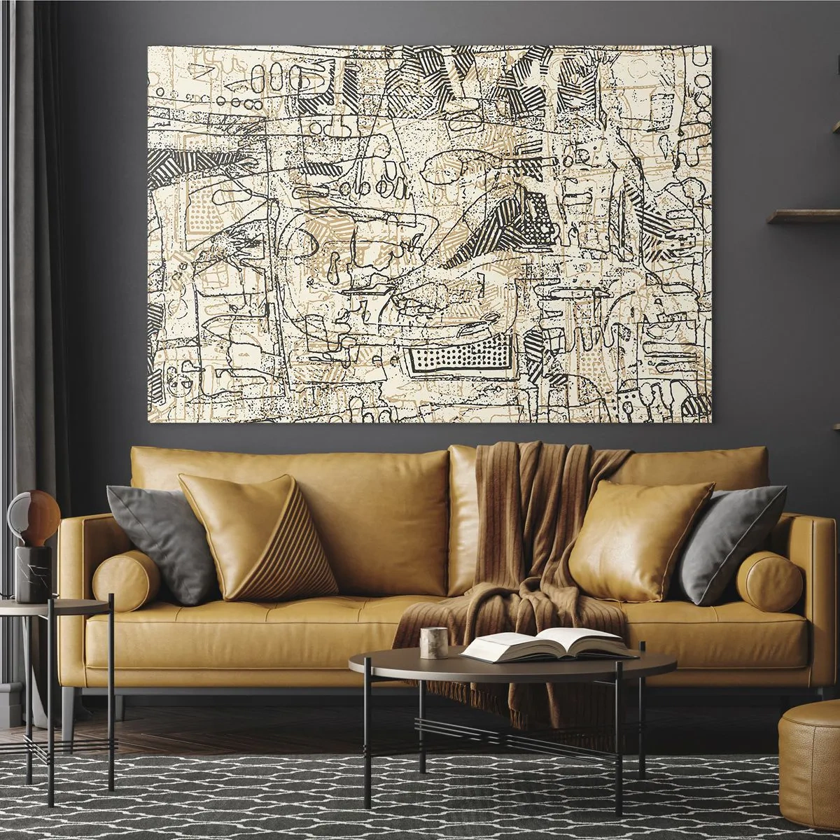Glastavla - Bild på glas - En komplex abstrakt struktur med geometriska och skissartade mönster. - 70x50cm - Väntar på avkodning - Modern väggdekoration för vardagsrum och sovrum ARTTOR
