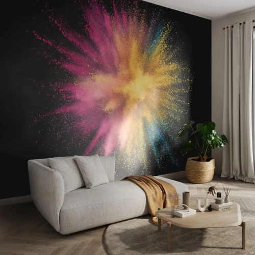 Fototapet Standard Eco - En explosion av färger på en svart bakgrund - 100x70cm - Färgerna föds - Modern väggdekoration för vardagsrum och sovrum ARTTOR