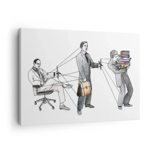 Canvastavla - Bild på duk - En illustration som visar människor som kontrolleras som marionetter. - 70x50cm - Var och en har sin chef - Modern väggdekoration för vardagsrum och sovrum ARTTOR
