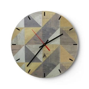 Väggklocka - Klocka på glas - Geometriskt mönster av trianglar i nyanser av grått och beige - 30x30cm - Under triangelns vinkel - Modern väggdekoration för vardagsrum, kök och sovrum ARTTOR