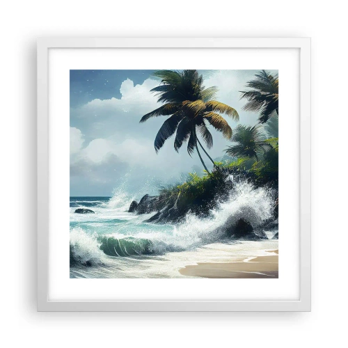 Affisch i vit ram - På en tropisk strand - 40x40 cm