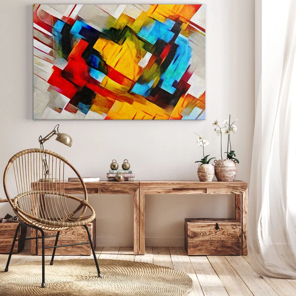 Canvastavla - Bild på duk - Abstrakt geometrisk komposition i livfulla färger - 70x50cm - Färgmix - Modern väggdekoration för vardagsrum och sovrum ARTTOR