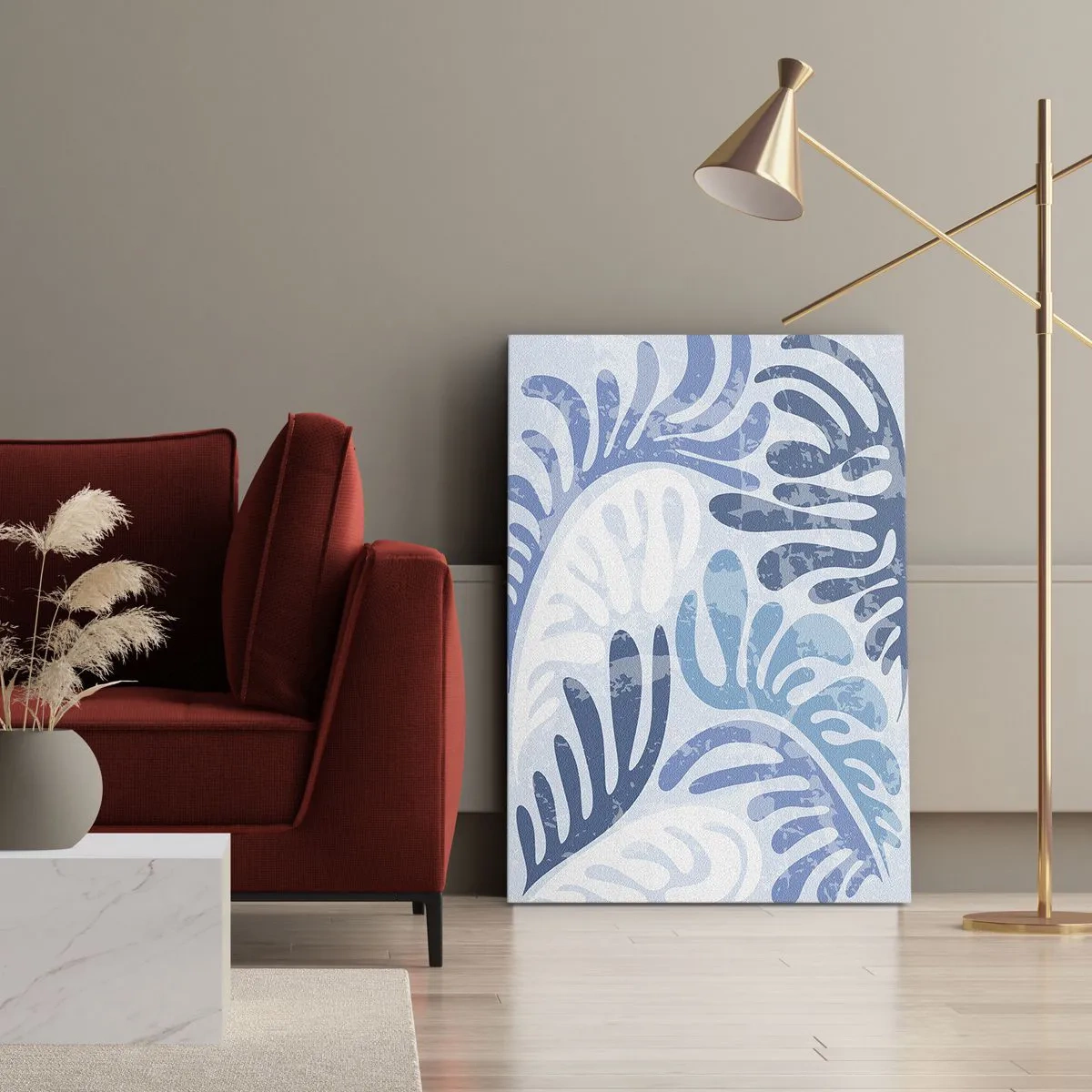 Canvastavla - Bild på duk - Blåa ormbunkar - 50x70 cm