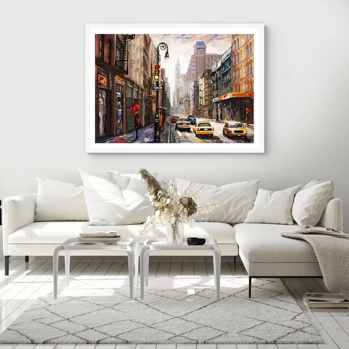 Affisch i vit ram - New York - färgglad också i regnet - 40x30 cm