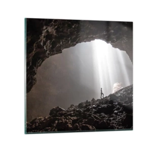 Glastavla - Bild på glas - Ljusfylld grotta - 30x30 cm