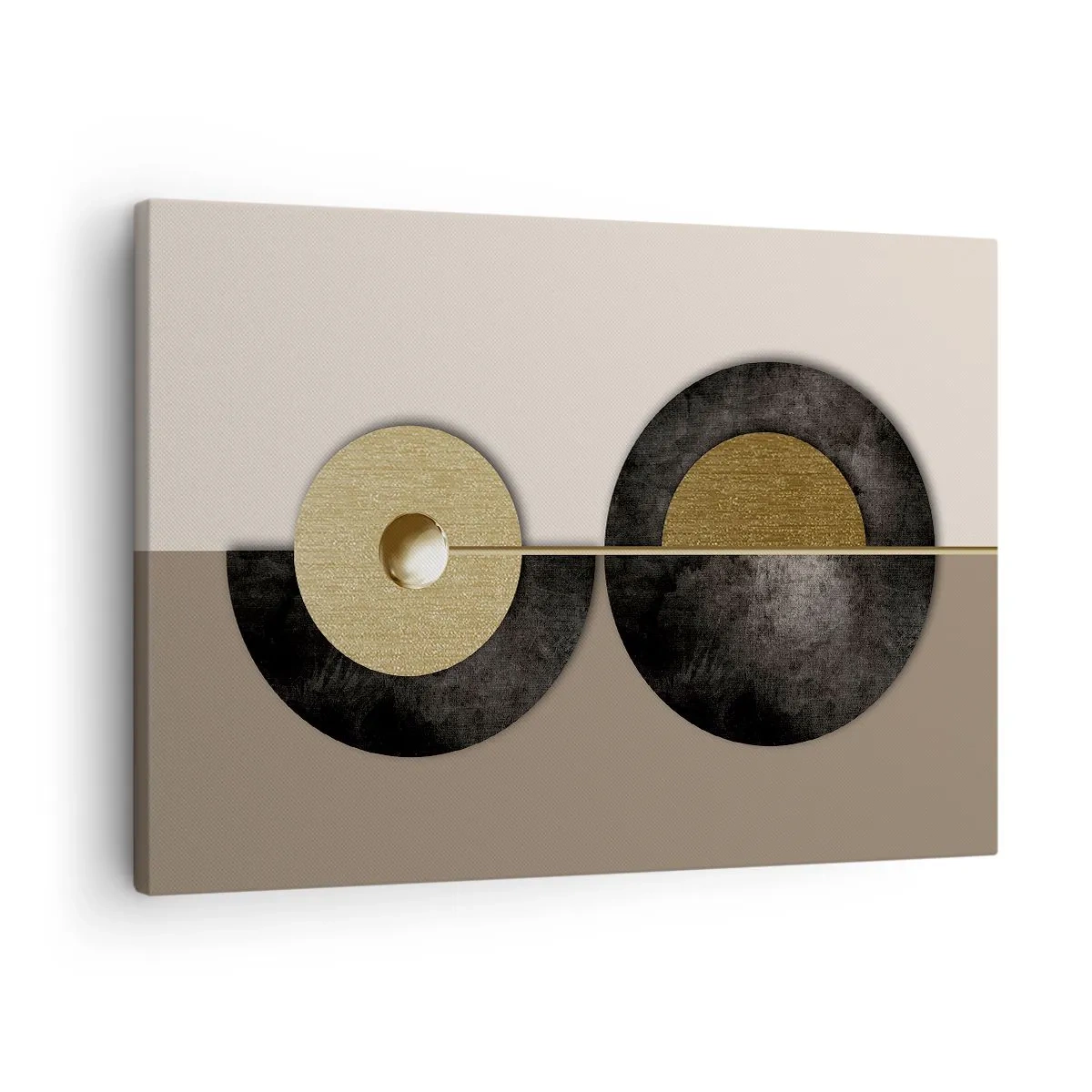 Canvastavla - Bild på duk - Abstrakta cirklar i nyanser av guld och brunt - 70x50cm - Variationer runt en cirkel - Modern väggdekoration för vardagsrum och sovrum ARTTOR