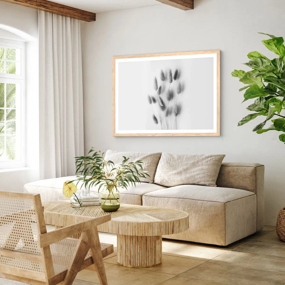 Affisch i ram av ljusek - Fluffigt gräs - 70x50 cm