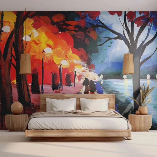 Fototapet Premium Canvas - Brinnande höst i parken - Abstraktion, Landskap, Park Alley - 350x256 cm