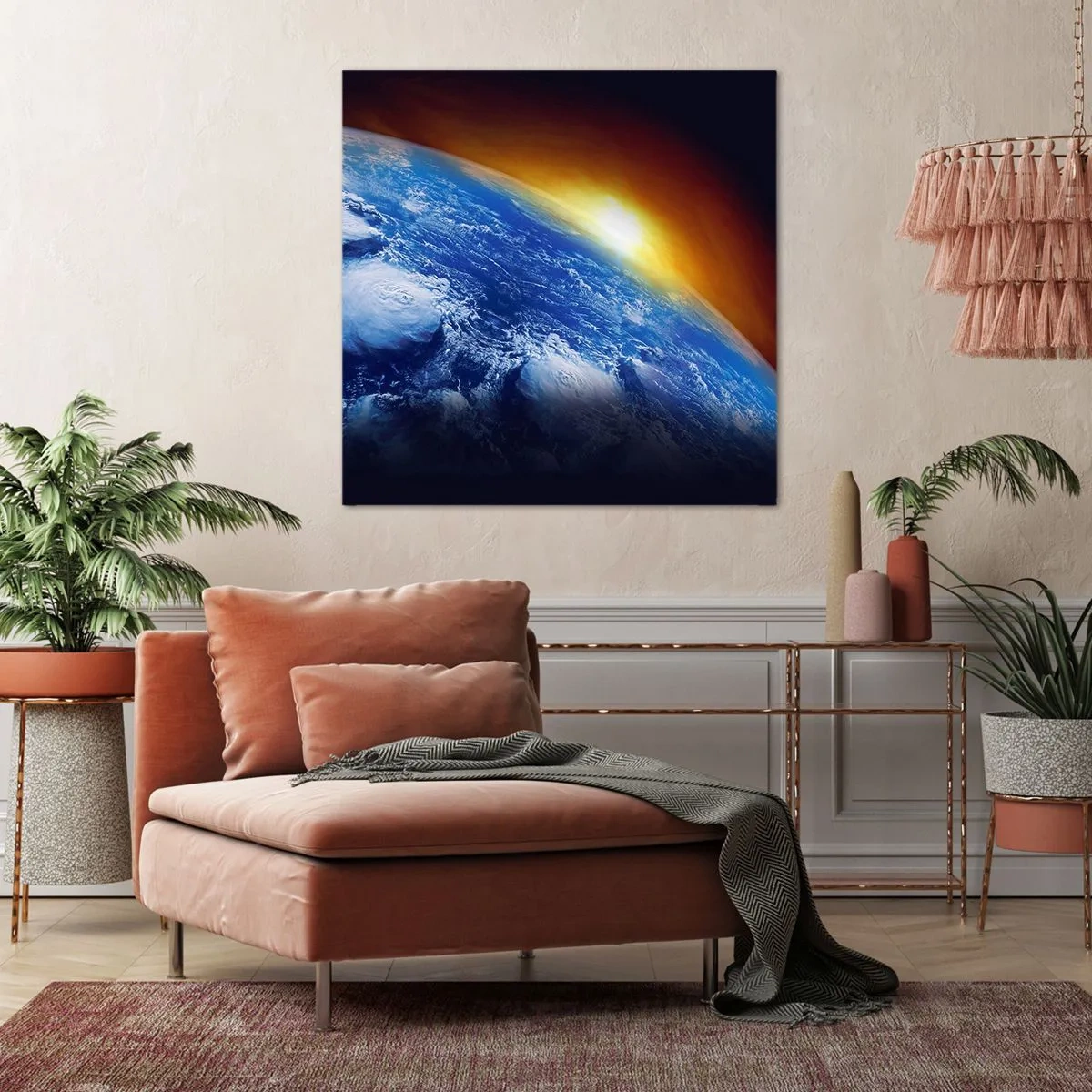 Canvastavla - Bild på duk - Soluppgång över den blåa planeten - 40x40 cm