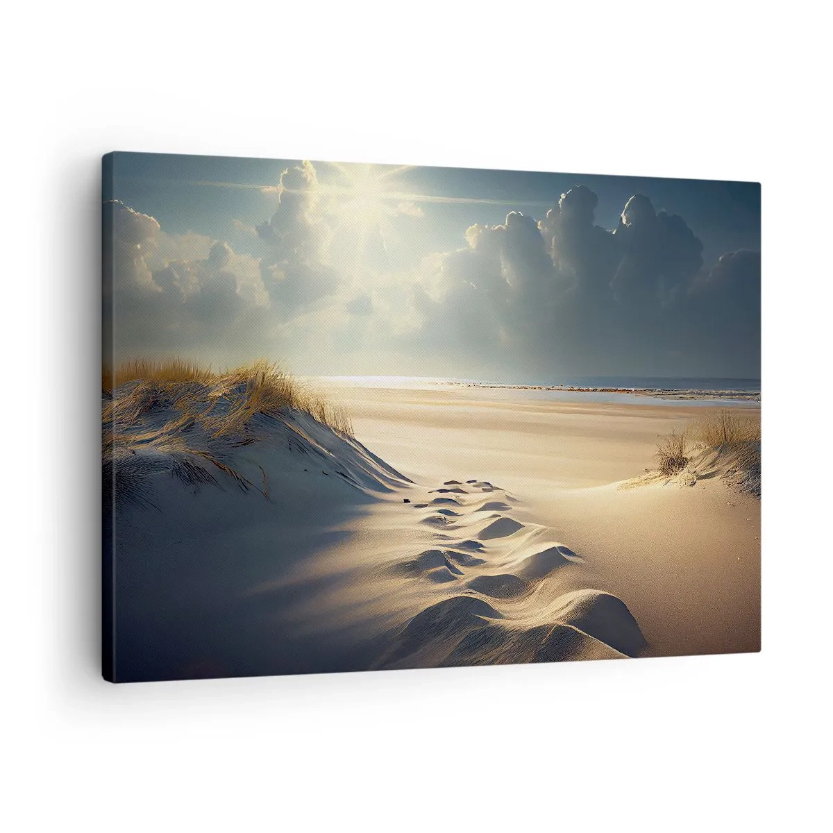 Canvastavla - Bild på duk - Gyllene sanddyner på stranden vid solnedgången med utsikt över havet - 70x50cm - Lugnande landskap - Modern väggdekoration för vardagsrum och sovrum ARTTOR