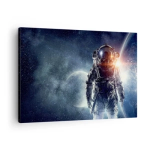 Canvastavla - Bild på duk - Astronaut mot bakgrund av rymden och planeten jorden - 70x50cm - Äventyr i rymden - Modern väggdekoration för vardagsrum och sovrum ARTTOR