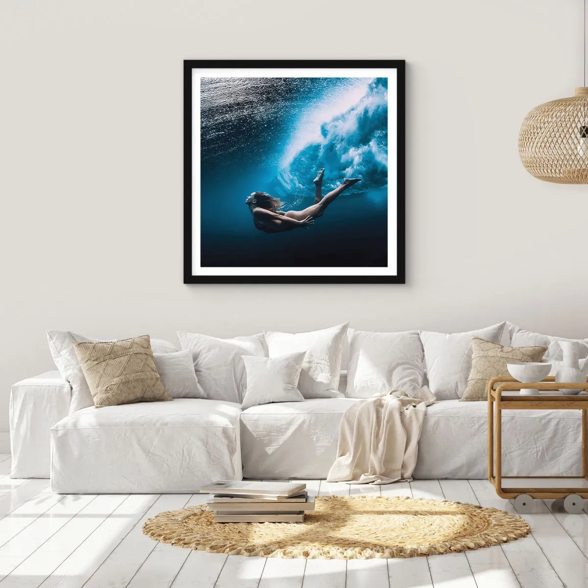Affisch i svart ram - Modern sjöjungfru - 60x60 cm