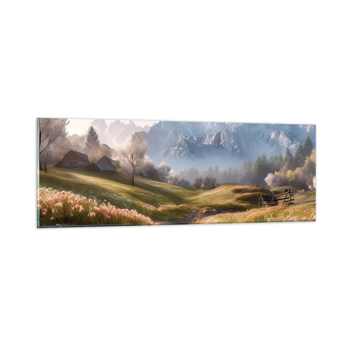 Glastavla - Bild på glas - Idyllisk dal - 90x30 cm
