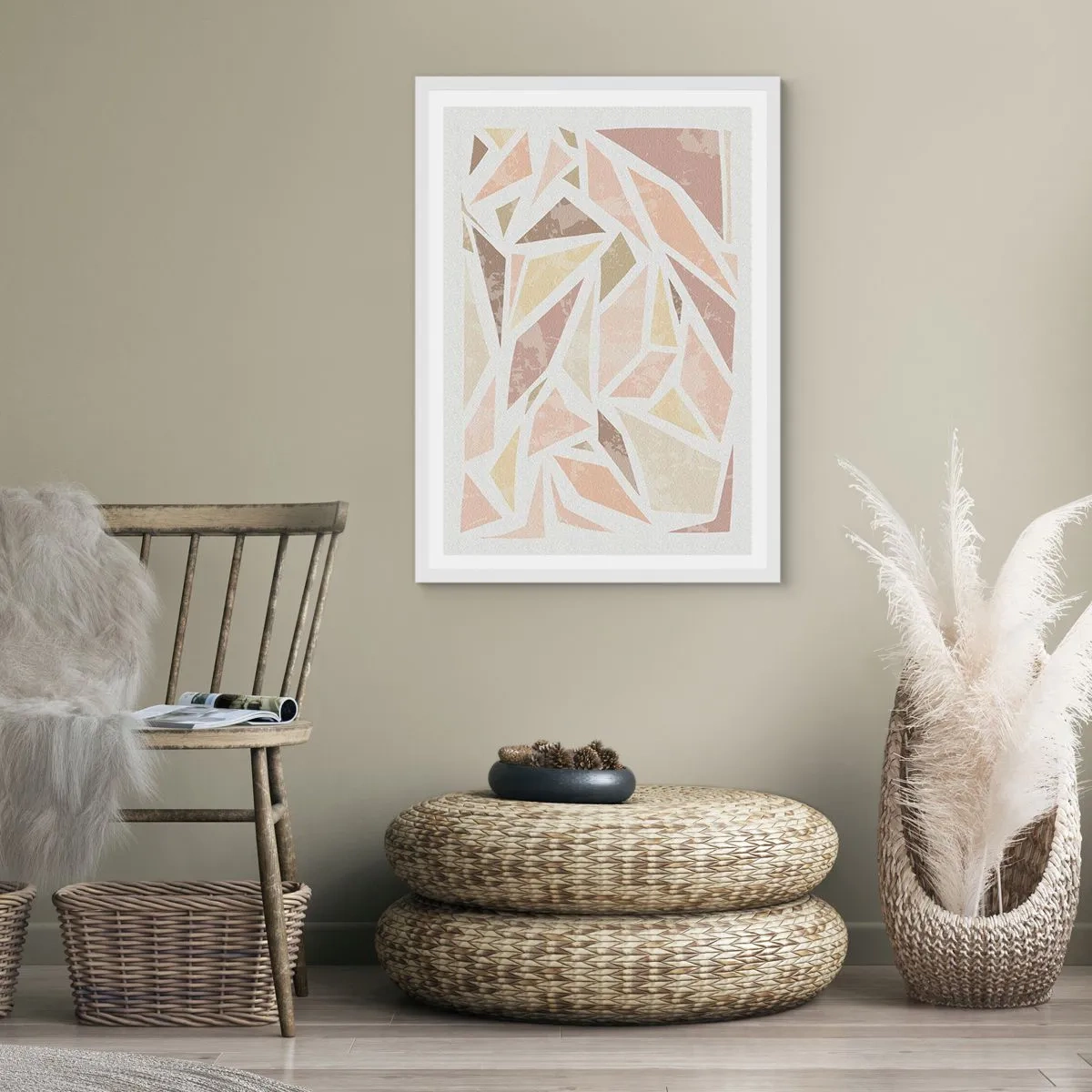Affisch i vit ram - Komposition av färgat glas - 70x100 cm