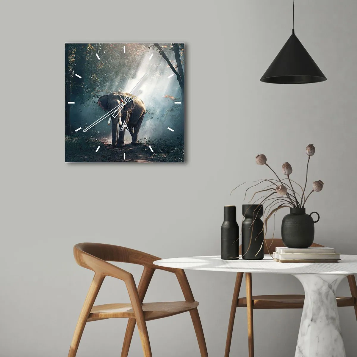 Väggklocka - Klocka på glas - Lugn promenad - 40x40 cm