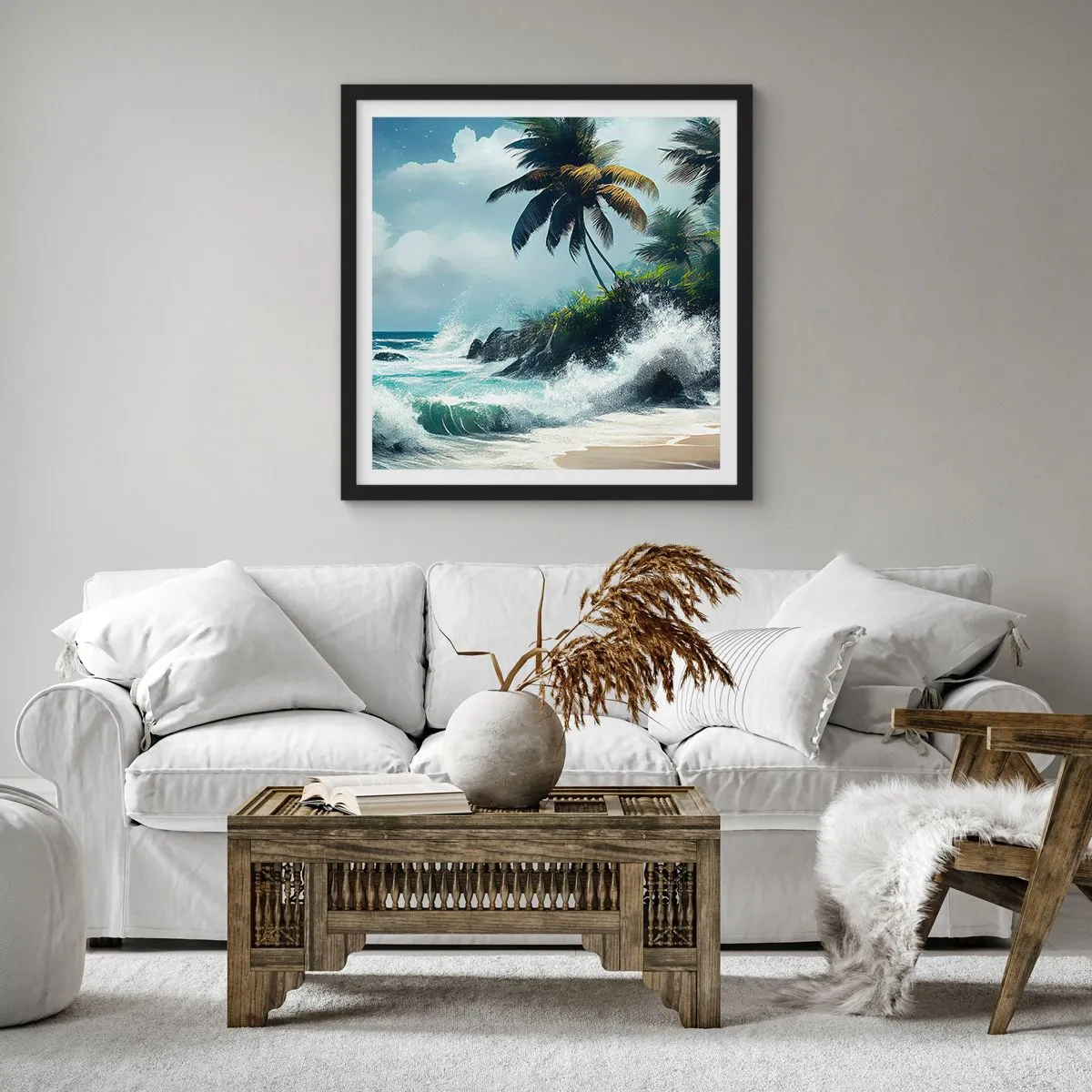 Affisch i svart ram - På en tropisk strand - 40x40 cm