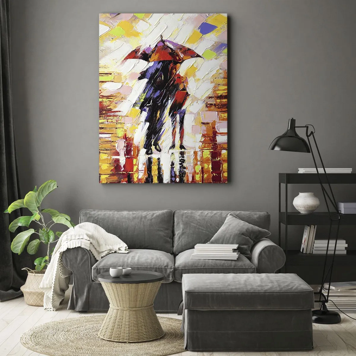 Canvastavla - Bild på duk - Tillsammans genom natten och regnet - 50x70 cm