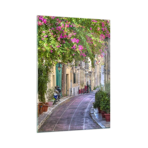 Glastavla - Bild på glas - Blommande gata - 50x70 cm