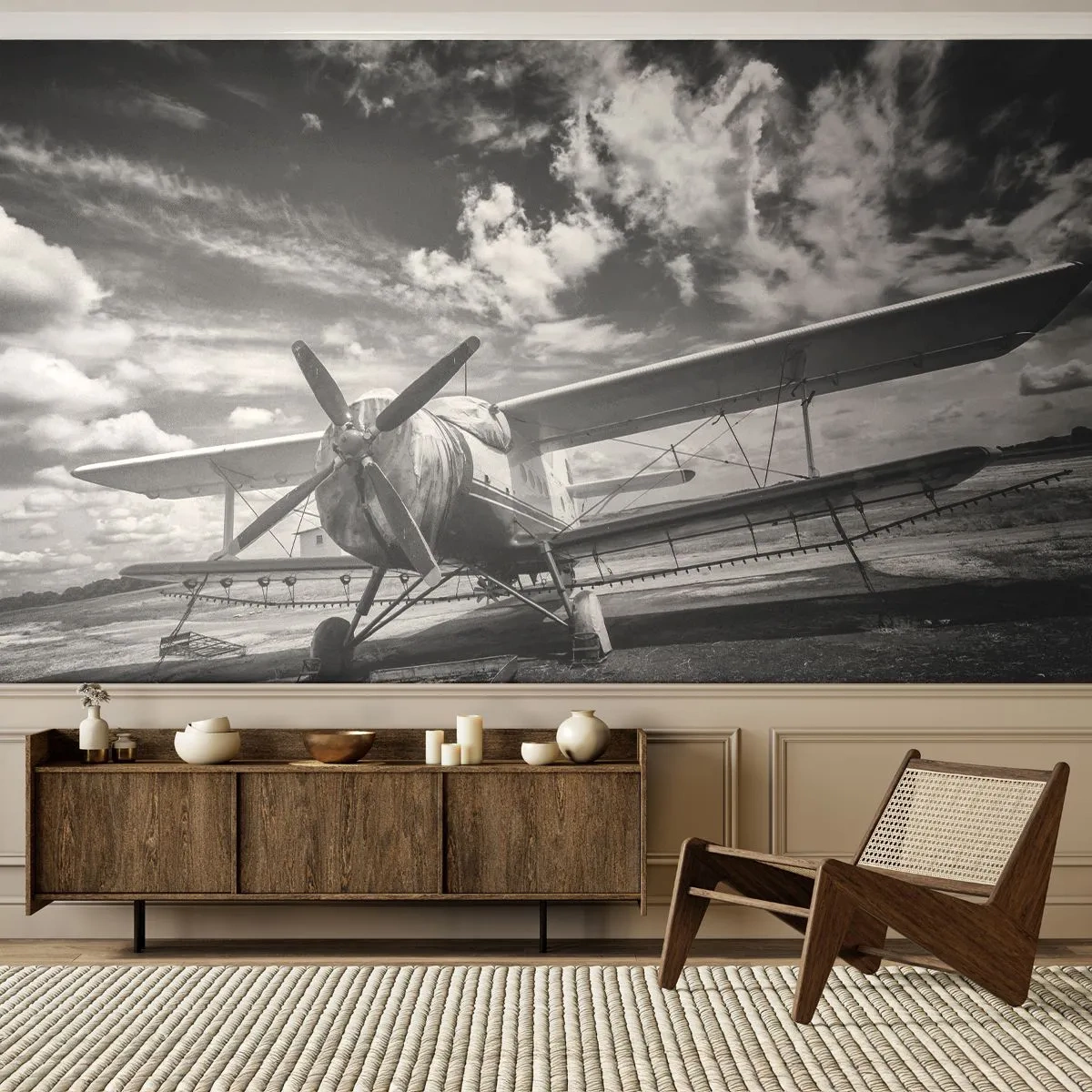 Fototapet Standard Eco - Jag kan inte vänta! - Plan, Flygplan, Svartvitt - 400x280 cm