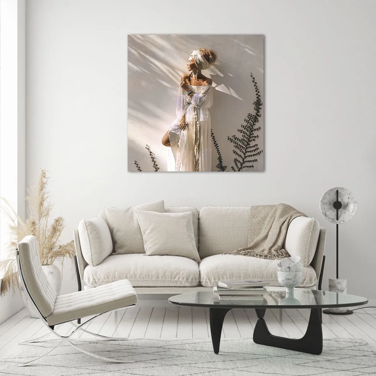 Glastavla - Bild på glas - Solen och flickan - 60x60 cm