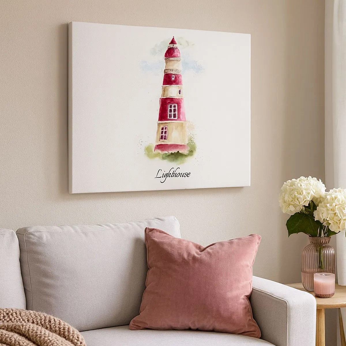 Canvastavla - Bild på duk - En akvarellmålning av en fyr på en ljus bakgrund med en inskription - 70x50cm - Det är alltid något väder - Modern väggdekoration för vardagsrum och sovrum ARTTOR