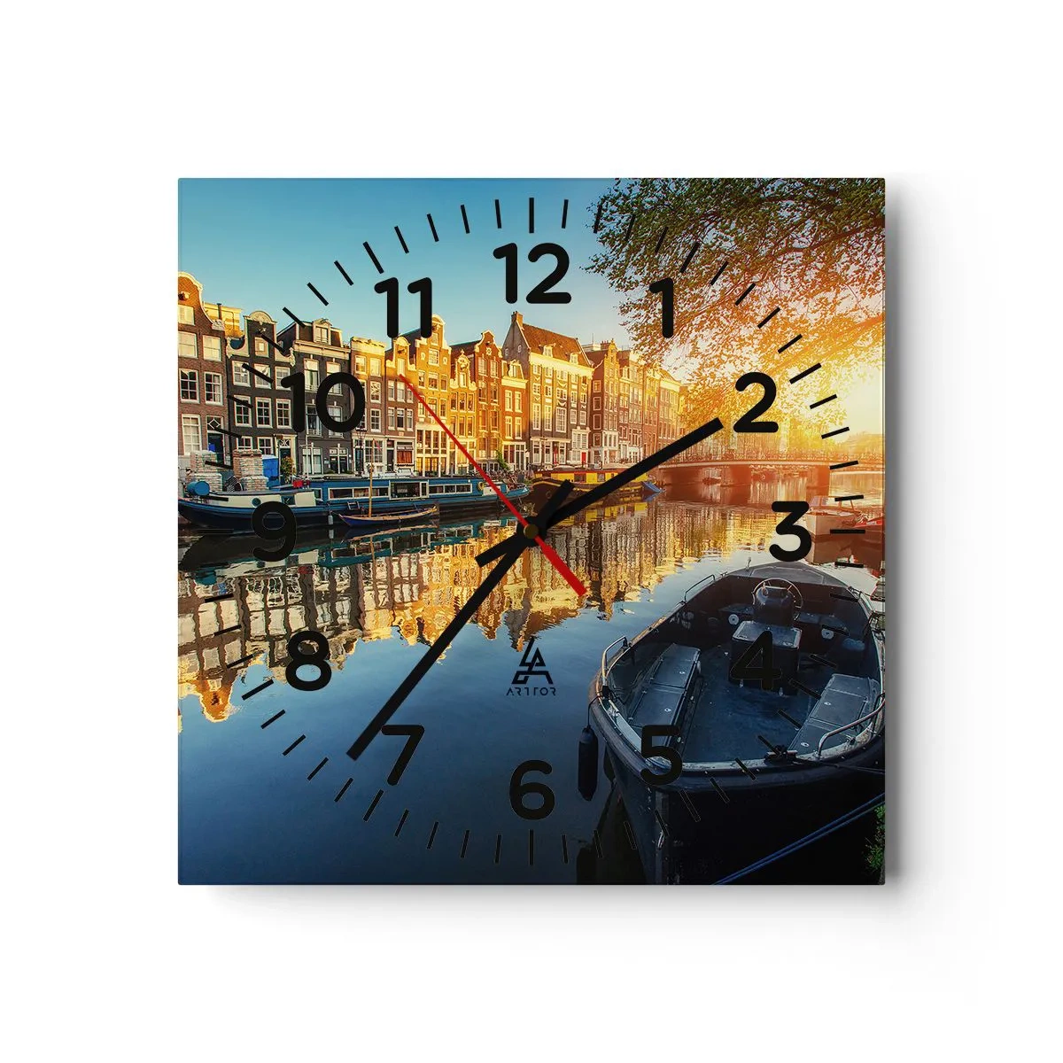 Väggklocka - Klocka på glas - En morgon i Amsterdam - 30x30 cm