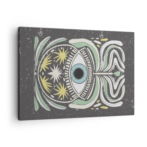 Canvastavla - Bild på duk - Ett symboliskt öga omgivet av abstrakta mönster - 70x50cm - Stamritualer - Modern väggdekoration för vardagsrum och sovrum ARTTOR