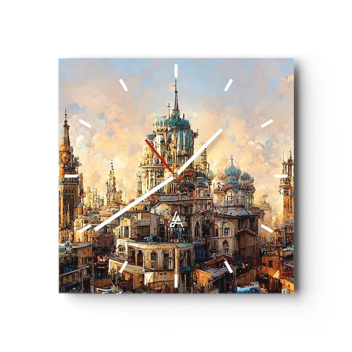 Väggklocka - Klocka på glas - Städernas stad - 30x30 cm