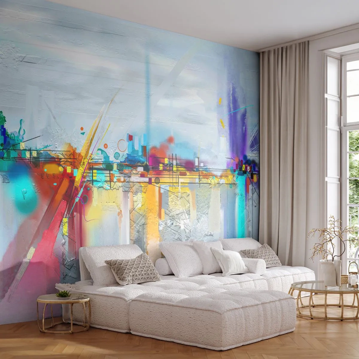 Självhäftande Fototapet Deluxe Sticker - Glädjens bro över livets flod - Abstraktion, Bit, Surrealism - 250x175 cm