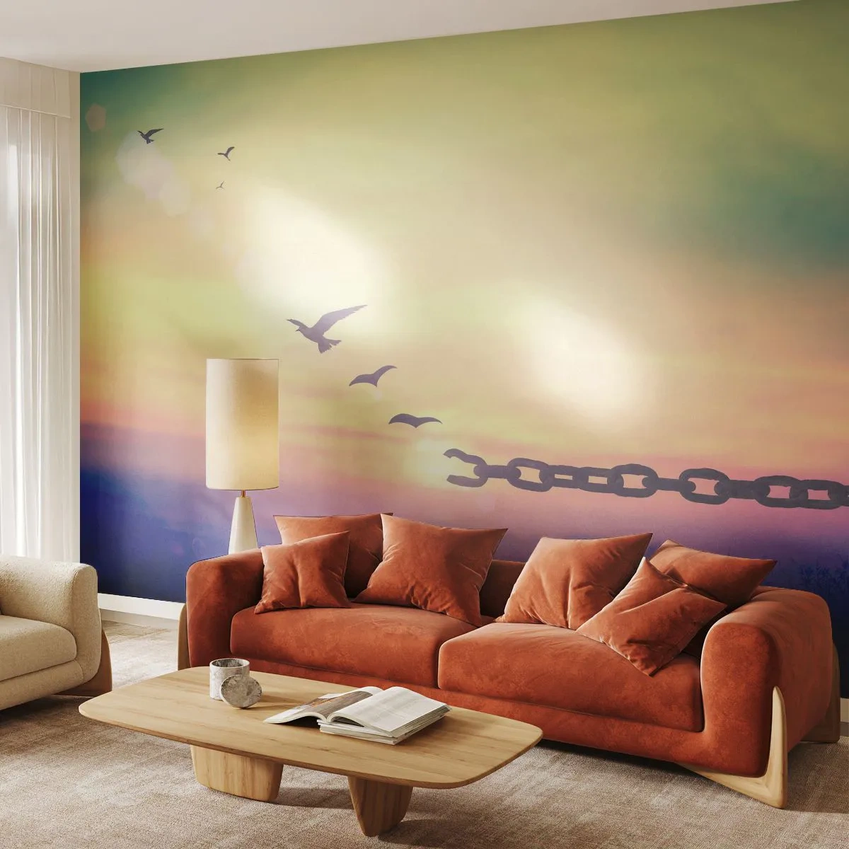 Fototapet Premium Sand - Frihetens seger - Abstraktion, Fåglar, Bit - 100x70 cm