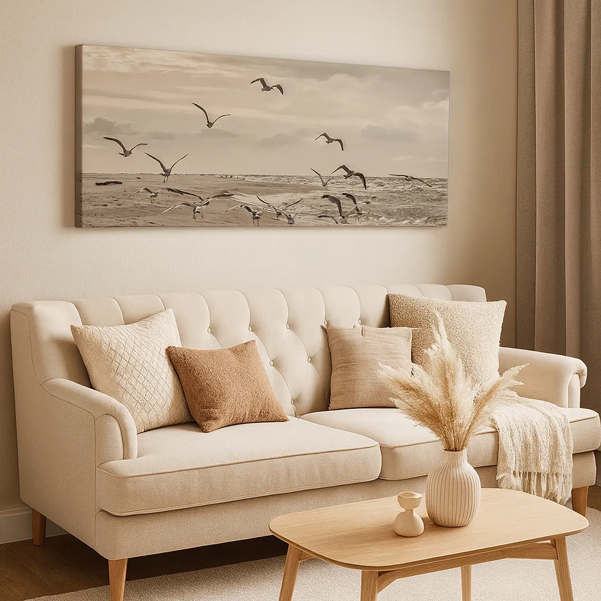 Canvastavla - Bild på duk - Havets brus, fågelsång - 30x30 cm