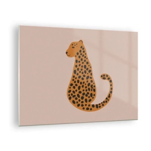 Glastavla - Bild på glas - Illustration av en panter med svarta fläckar på en beige bakgrund - 70x50cm - Pantermönster är inne - Modern väggdekoration för vardagsrum och sovrum ARTTOR