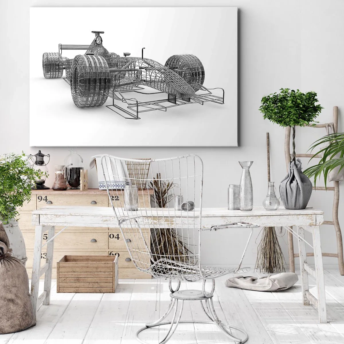 Canvastavla - Bild på duk - En designskiss av en racerbil mot en ljus bakgrund - 70x50cm - Perfekt konstruktion - hastighetens idé - Modern väggdekoration för vardagsrum och sovrum ARTTOR