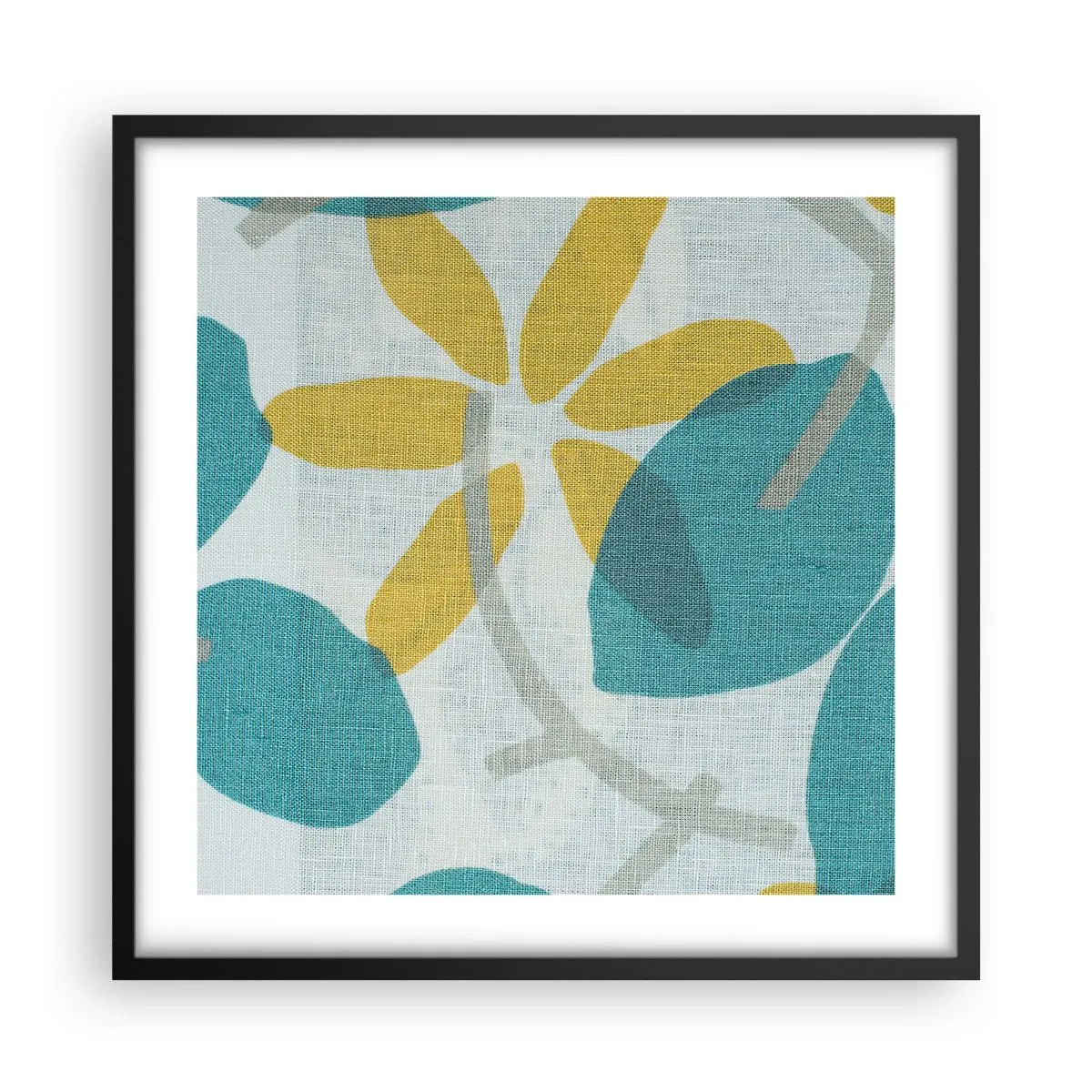 Affisch i svart ram - Bland azurblå blad - 50x50 cm