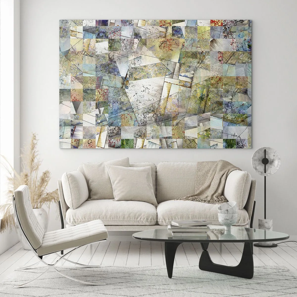 Glastavla - Bild på glas - Geometrisk omblandning - 100x70 cm