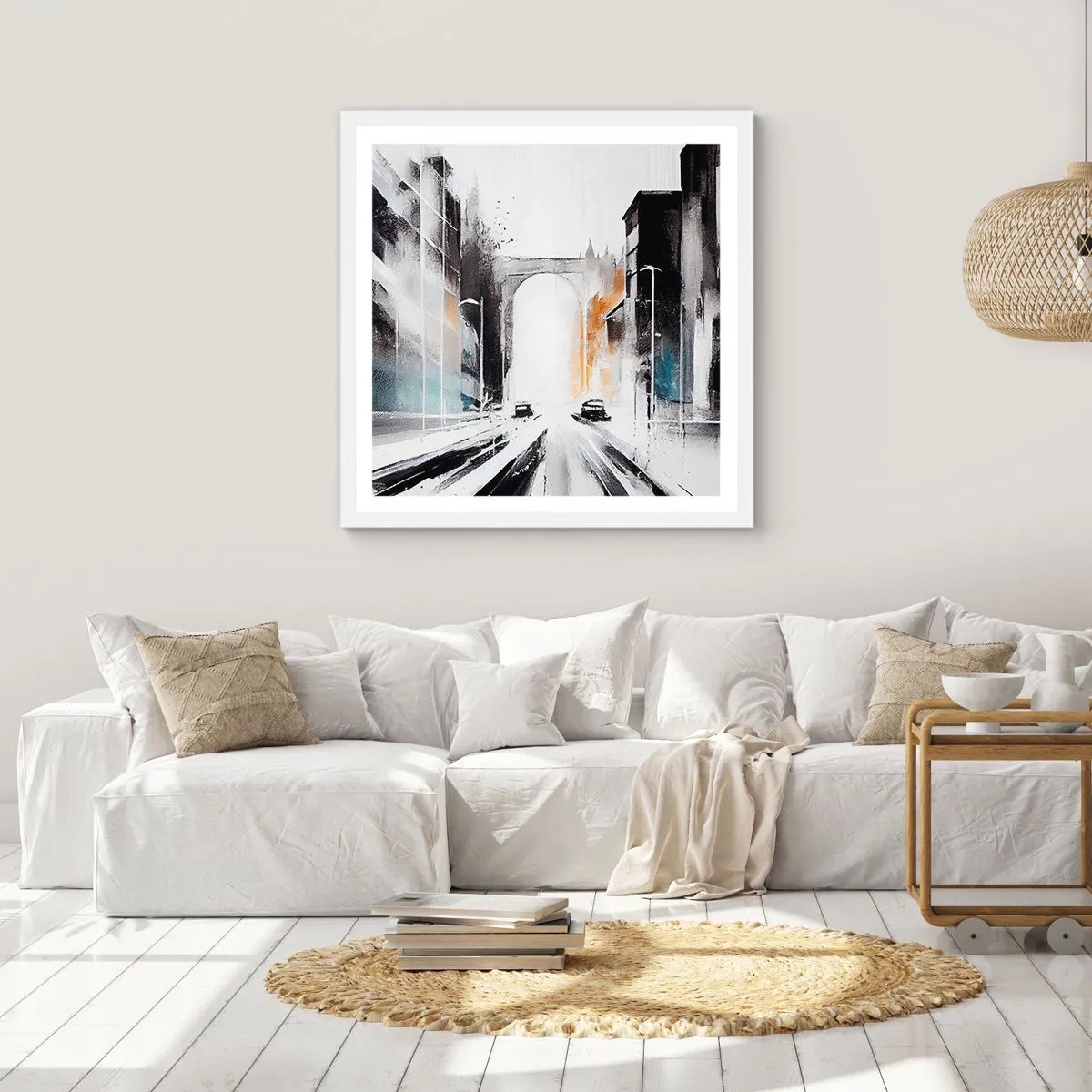 Affisch i vit ram - Stadsstudie: arkitektur och rörelse - 60x60 cm