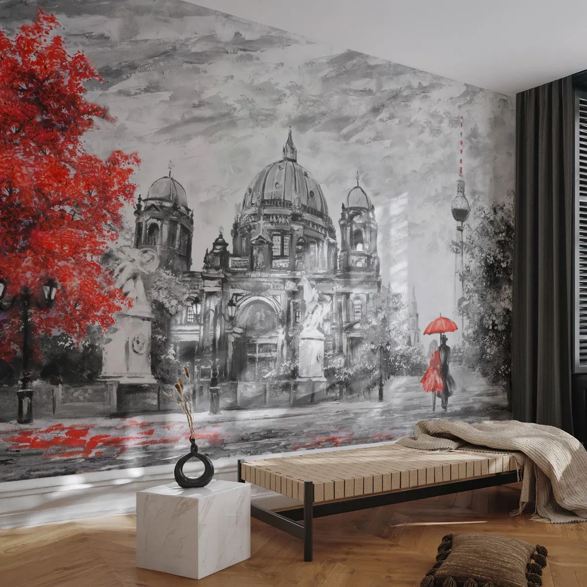 Självhäftande Fototapet Deluxe Sticker - Ett möte i Berlin - Stad, Målning, Arkitektur - 250x175 cm