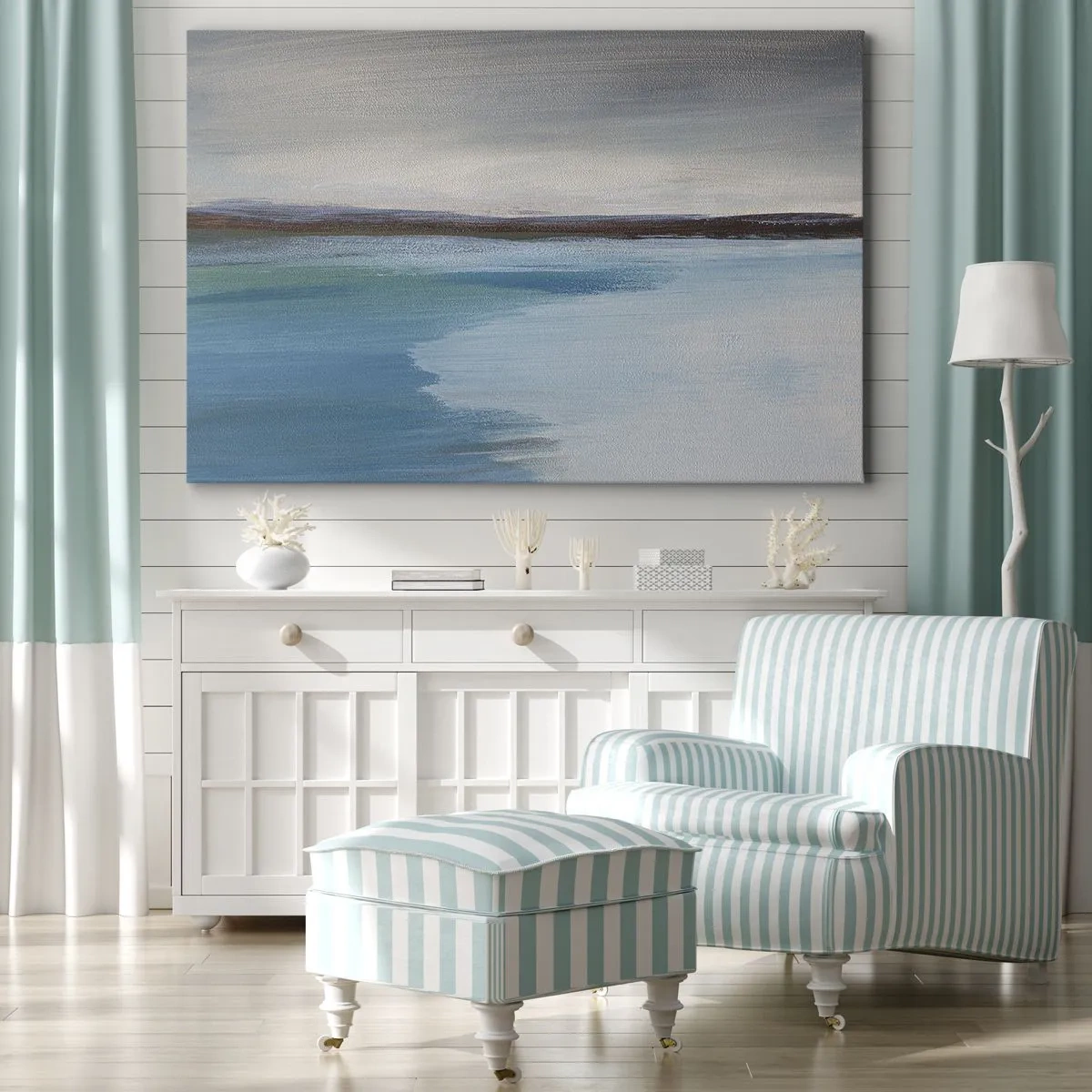 Canvastavla - Bild på duk - Ett minimalistiskt landskap med vattenlinje och horisont - 70x50cm - Horisontellt landskap - Modern väggdekoration för vardagsrum och sovrum ARTTOR