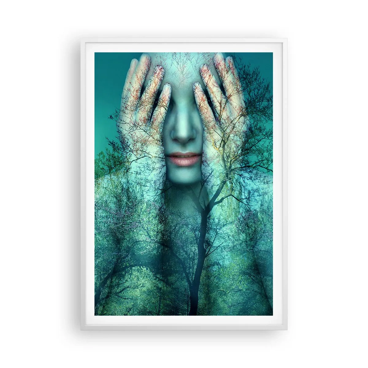 Affisch i vit ram - Doppad i blått - 70x100 cm