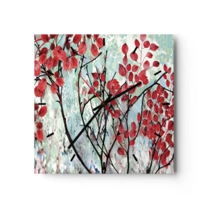 Väggklocka - Klocka på glas - Träd i scharlakansröd - 30x30 cm