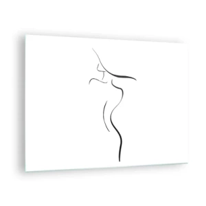 Glastavla - Bild på glas - Minimalistisk kontur av en kvinnlig silhuett i svartvitt - 70x50cm - Svårfångad som en våg - Modern väggdekoration för vardagsrum och sovrum ARTTOR