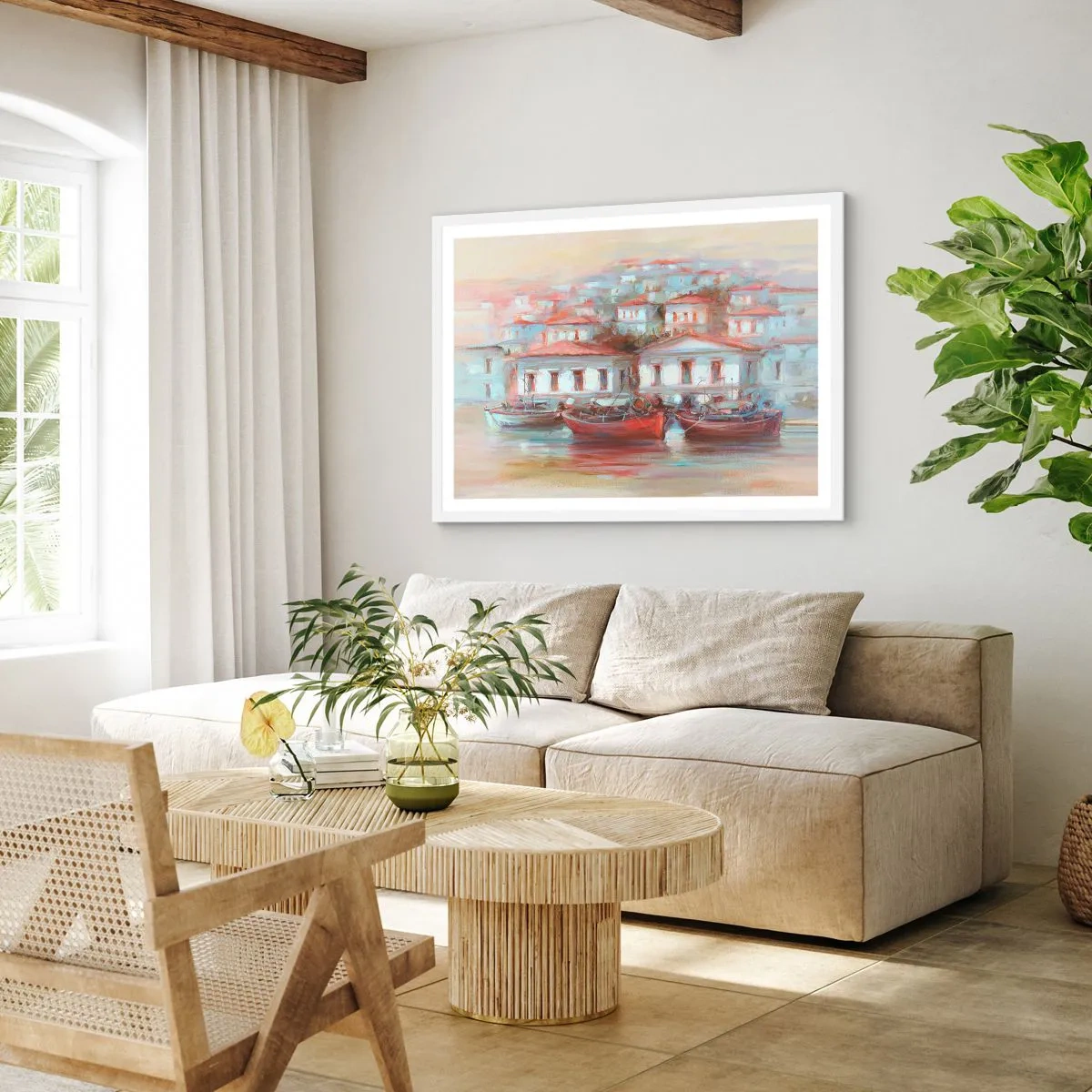 Affisch i vit ram - Lycklig stad - 70x50 cm