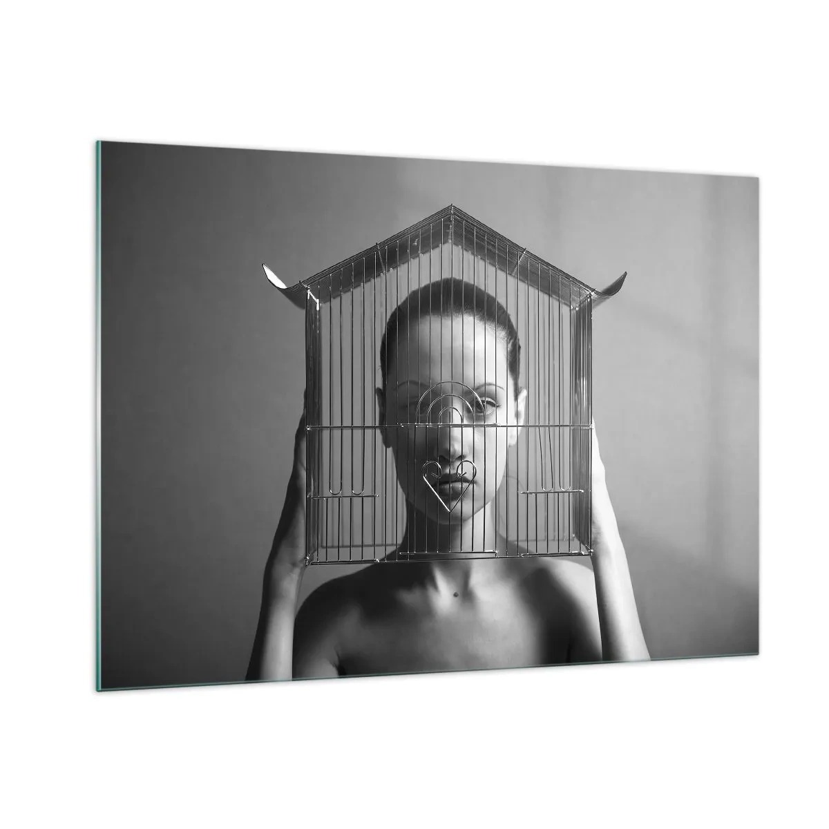 Glastavla - Bild på glas - Något surrealistisk porträtt - 100x70 cm